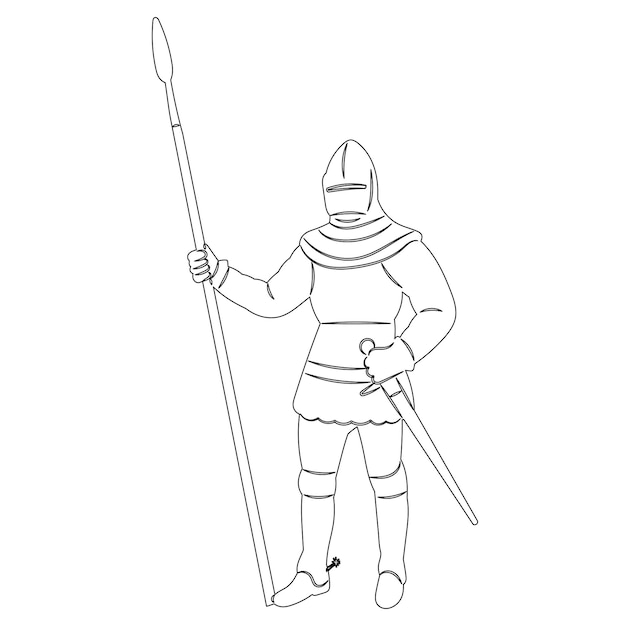 caballero con lanza boceto vector de contorno