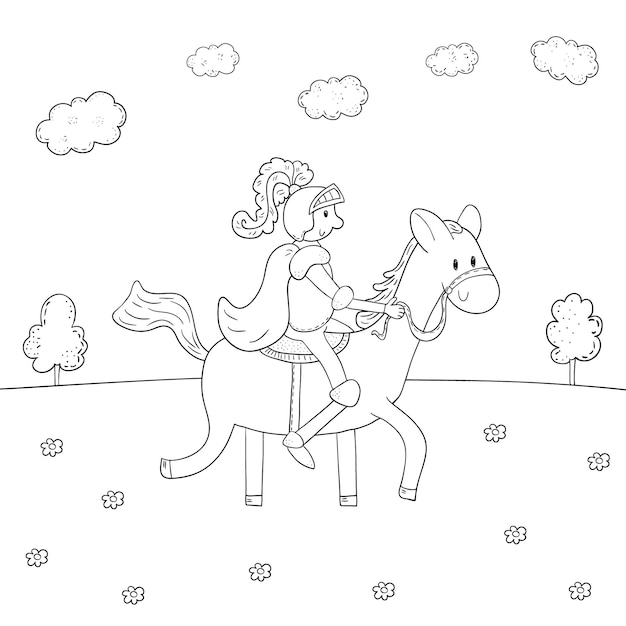 Vector caballero de libro para colorear a caballo diseño para niños