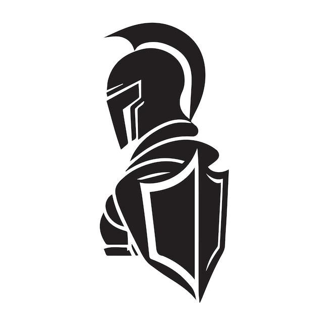 Caballero medieval en armadura vector logo Simple limpio moderno icono de un guerrero con escudo y casco