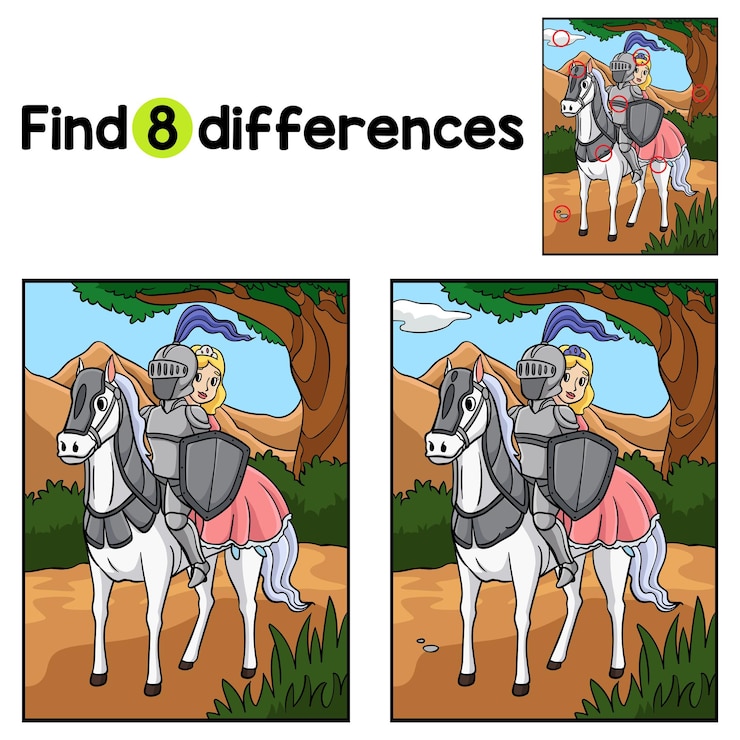 Vector el caballero y la princesa caballo encuentran las diferencias
