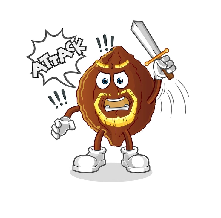 Vector los caballeros del cacao atacan con espada. vector de mascota de dibujos animados
