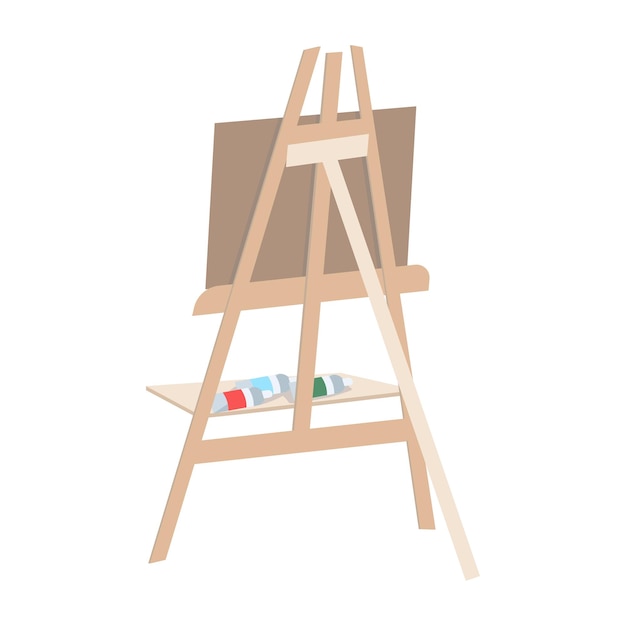 Caballete para pintar objeto vectorial de color semiplano Elemento de tamaño completo en blanco Herramienta portátil para dibujar al aire libre Ilustración de estilo de dibujos animados simple para diseño gráfico web y animación