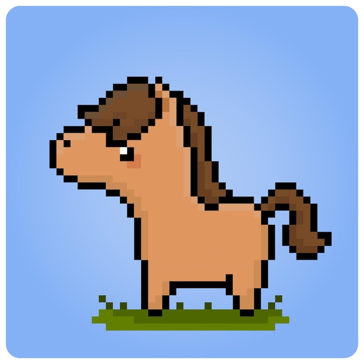 Vector caballo adorable de 8 bits de píxeles. animales para activos de juego y patrón de punto de cruz en ilustración vectorial