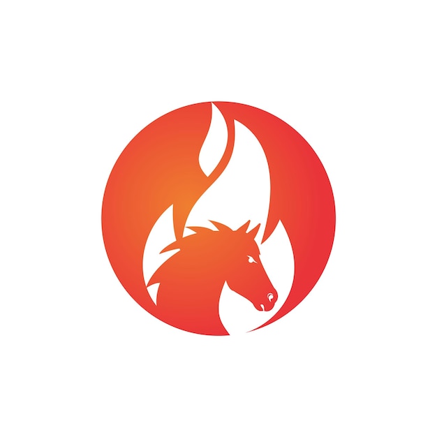 Caballo ardiente en plantilla de diseño de vector de logotipo de llama de fuego