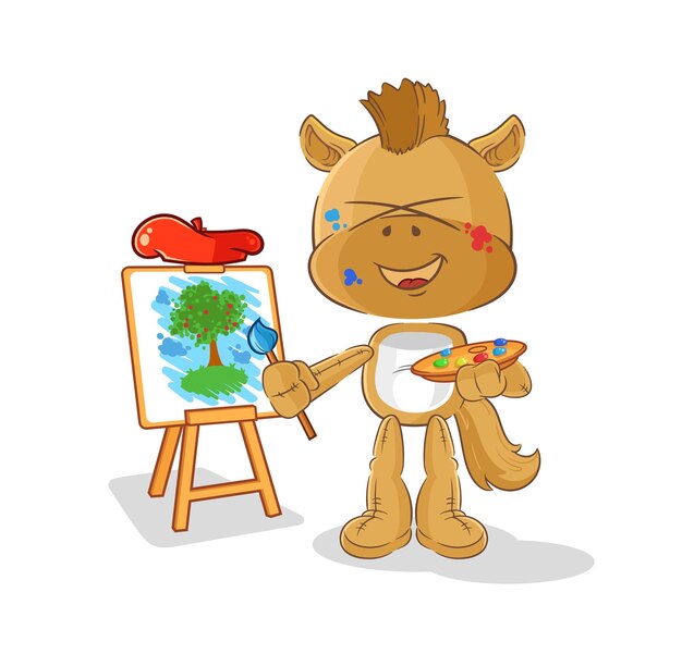 Caballo artista mascota vector de dibujos animados
