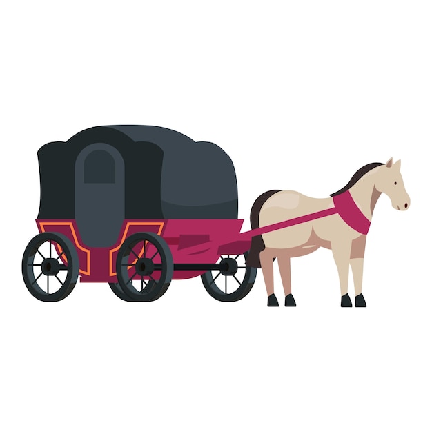 Caballo blanco de pie al lado de un carruaje vacío
