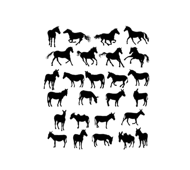 Caballo, burro, y, cebra, siluetas, arte, vector, diseño