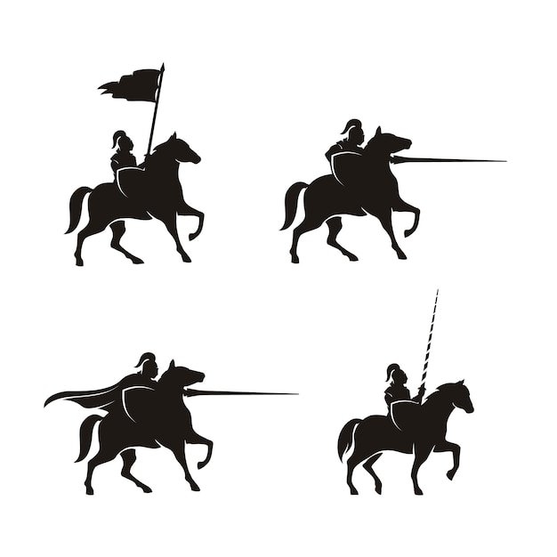 Vector caballo caballero silueta caballo guerrero paladín diseño de logotipo medieval