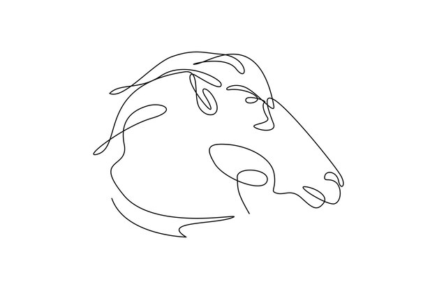 Caballo de cabeza en una ilustración continua de dibujo de una línea