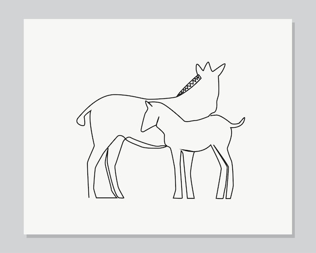 Vector caballo con cachorro de bebé joven continua ilustración de una línea