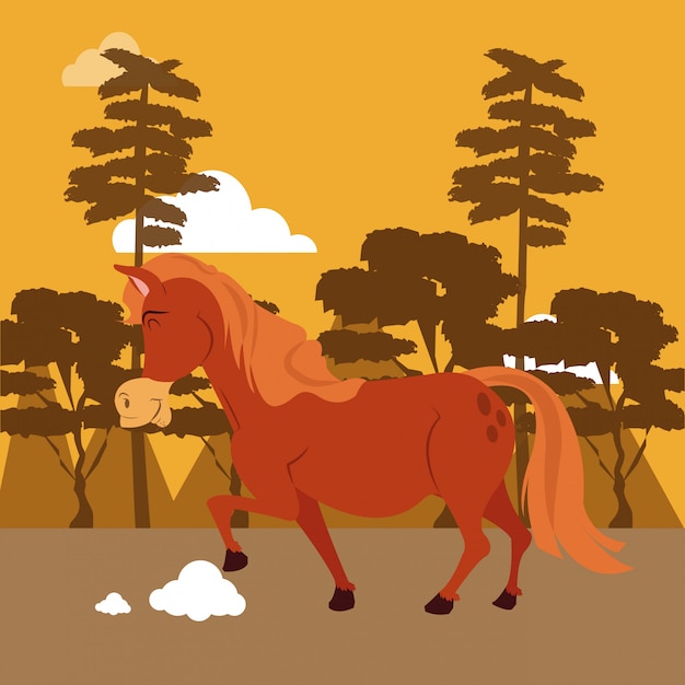 Vector caballo en la caricatura de la naturaleza.