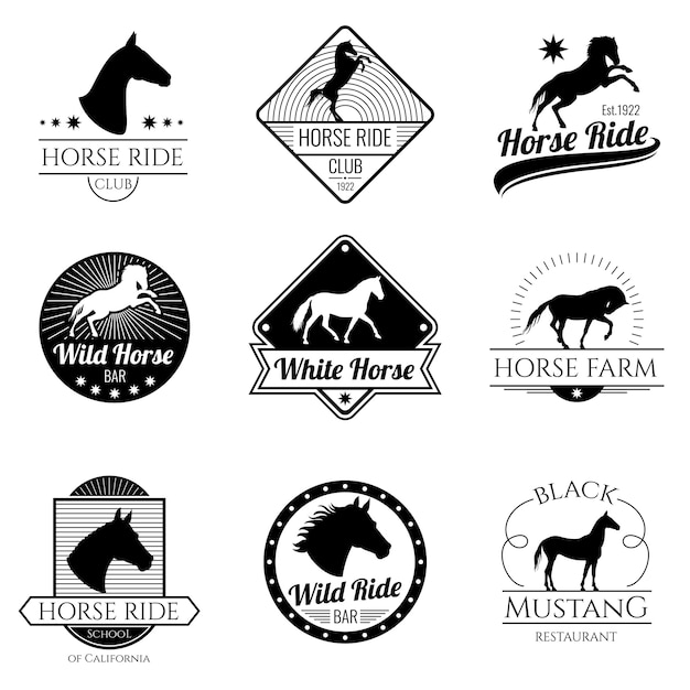 Caballo de carreras, yegua vector vintage logotipos y etiquetas conjunto