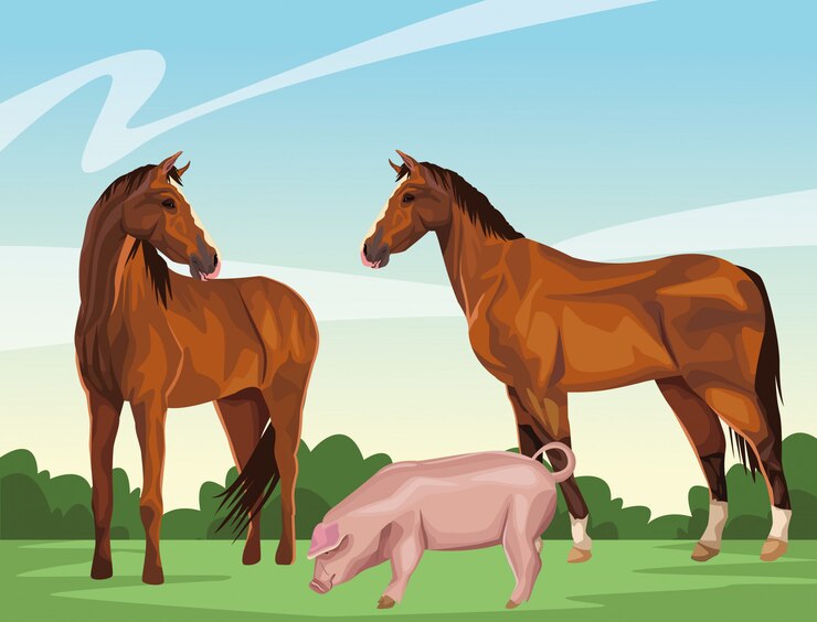 Vector caballo y cerdo