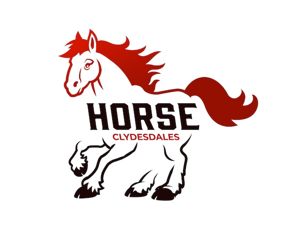 Un caballo con cola roja y una cola que dice 'caballo clydesdales'