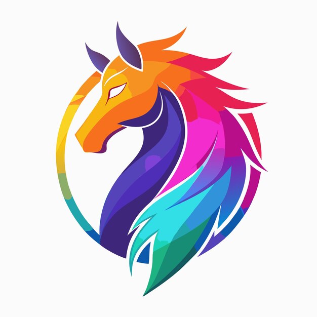 un caballo colorido con una cola de color arco iris