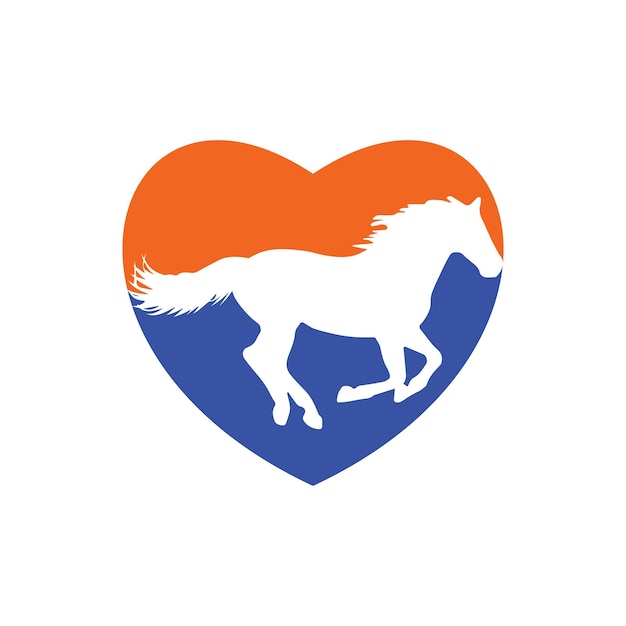 Caballo corriendo icono vector ilustración dentro de una forma de corazón de color naranja y azul