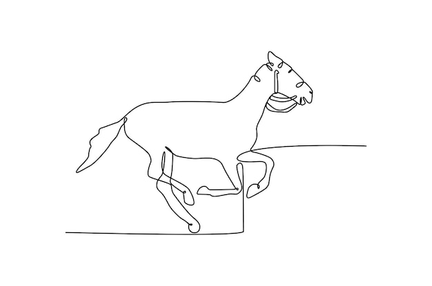 Caballo en la ejecución de una línea de arte de una sola línea continua ilustración Vector Premium