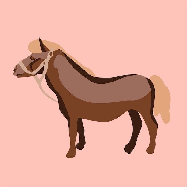 Un caballo con un freno se muestra sobre un fondo rosa.