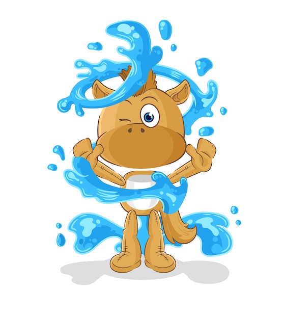 Caballo fresco con vector de dibujos animados de mascota de agua