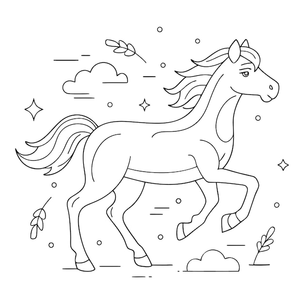 Caballo galopante dibujado a mano Arte de línea simple