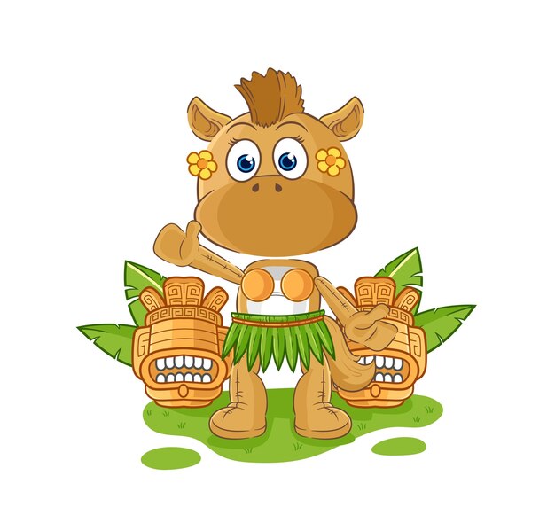 Caballo hawaiano agitando personaje de dibujos animados mascota vector