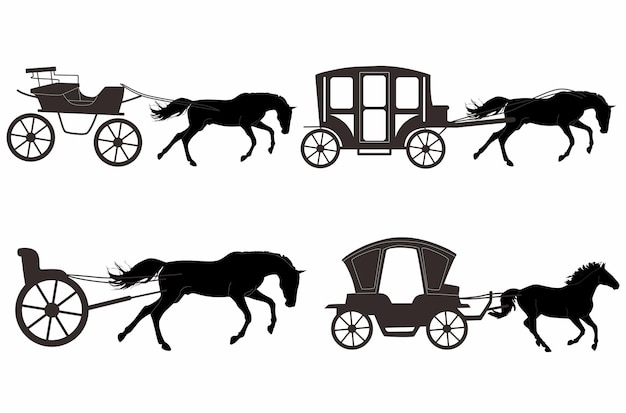 Vector caballo icono silueta carro transporte rural tradicional