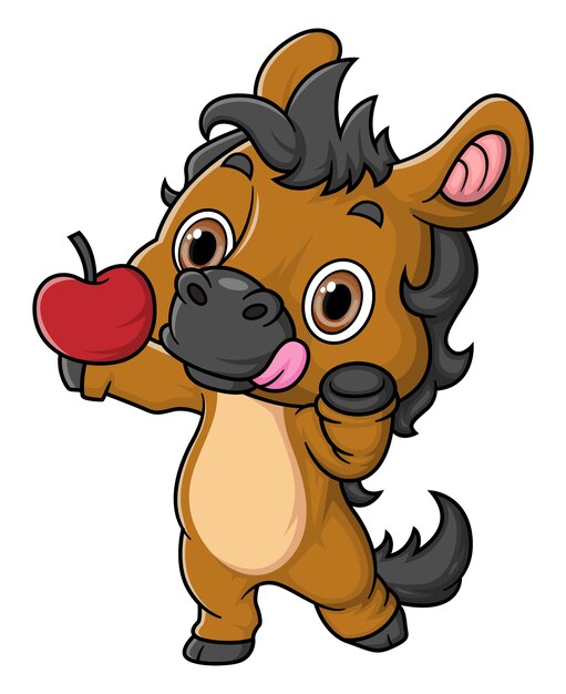 Caballo lindo bebé de dibujos animados con fruta de manzana