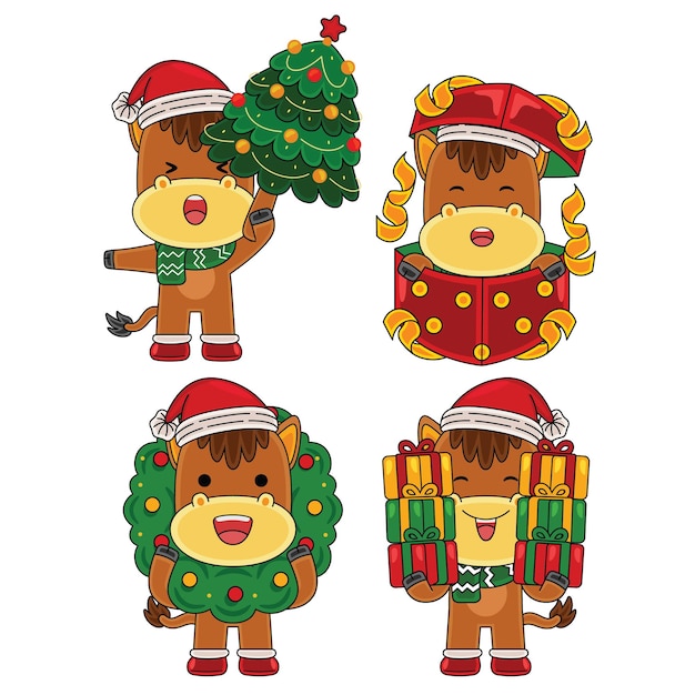 el caballo lindo celebra la navidad ilustración vectorial