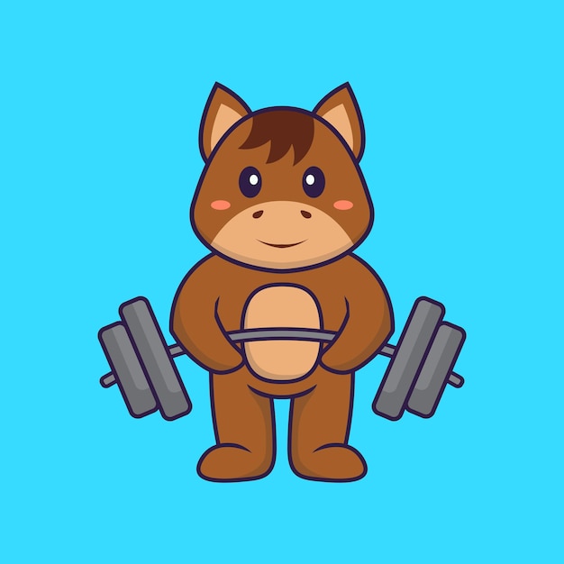 Caballo lindo levanta el concepto de dibujos animados animales barbell aislado