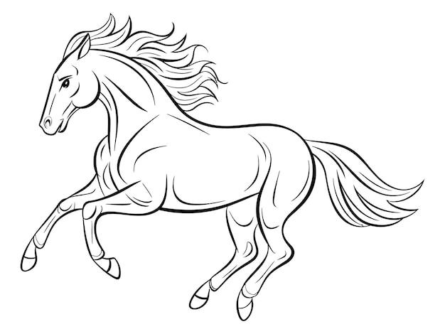 Caballo de línea negra corriendo sobre fondo blanco Gráfico vectorial