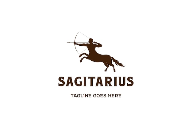 Caballo macho de hombre Sagitario con tiro con arco para el vector de diseño de logotipo del zodiaco