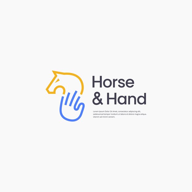 Caballo y mano líneas simples logotipo moderno concepto de diseño de símbolo limpio