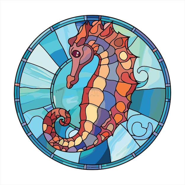 Vector caballo de mar colorido acuarela vidrieras dibujos animados kawaii clipart animal mascota ilustración