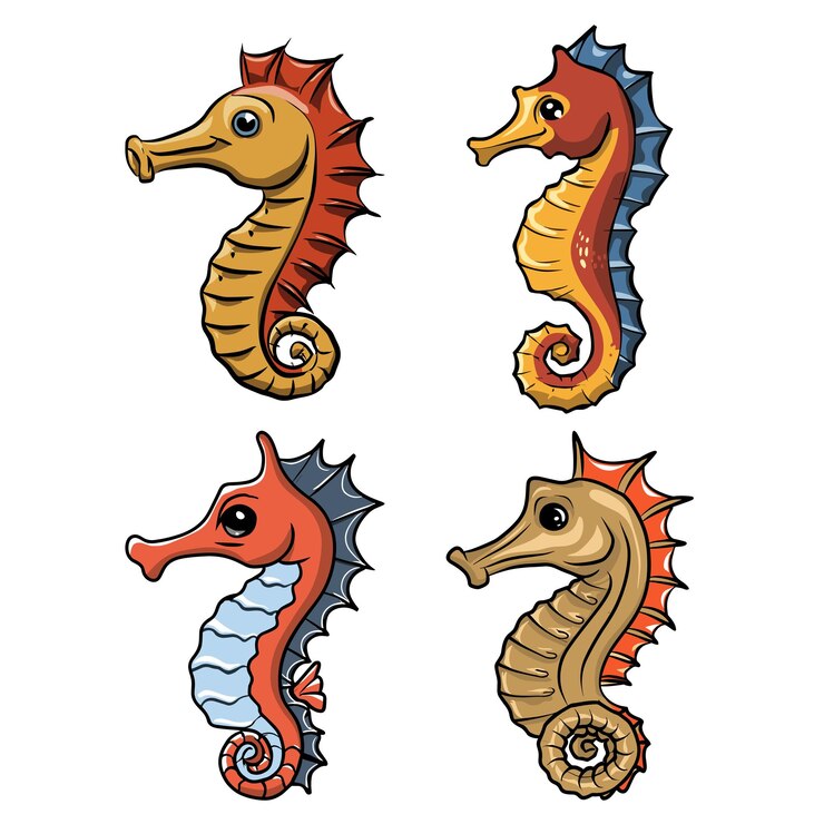 Caballo de mar dibujado cabeza de animal colección de iconos ilustración vectorial