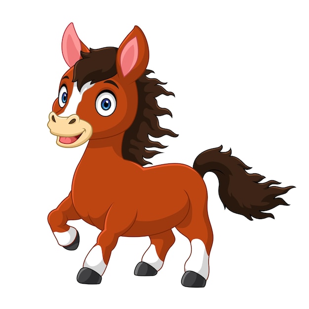 Caballo marrón de dibujos animados aislado sobre fondo blanco