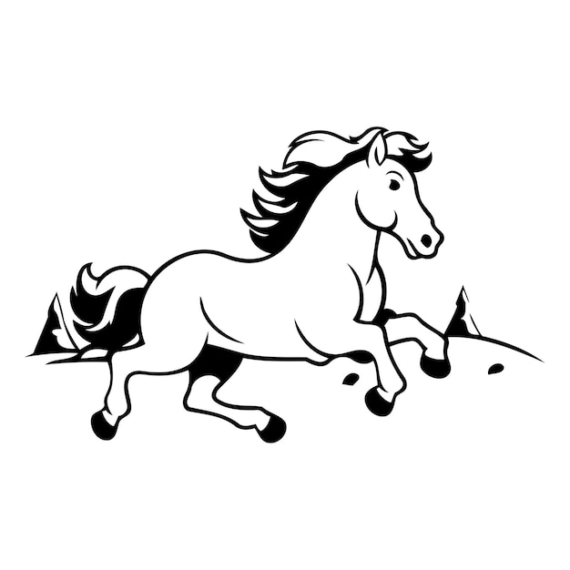 Vector caballo en las montañas ilustración vectorial sobre un fondo blanco