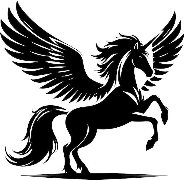 Un caballo negro con alas que dice Pegaso en él