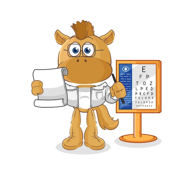 caballo, oculista, caricatura, caricatura, mascota, vector