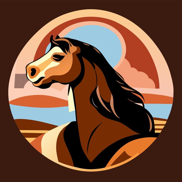 Vector caballo parado en un campo dibujado a mano dibujos animados pegatina icono concepto aislado ilustración