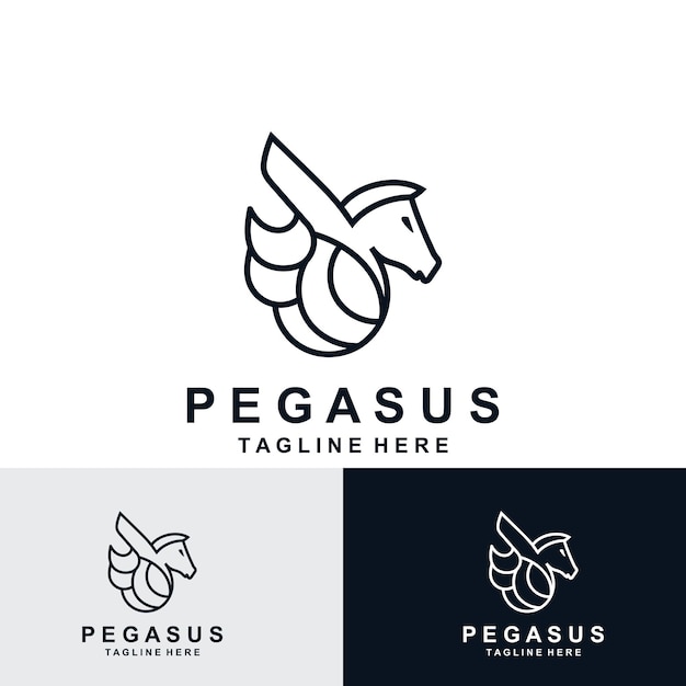 Caballo Pegasus Logotipo minimalista Arte de línea Mascota moderna y sencilla Mística premium