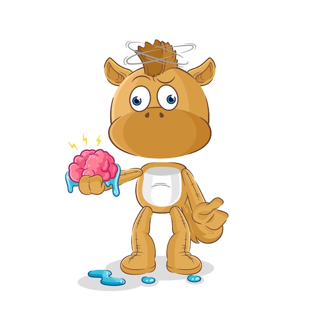 Caballo sin personaje de dibujos animados de vector de cerebro