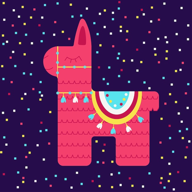 Vector caballo de pinata mexicano o llama o burro con caramelo ilustración vectorial de dibujos animados