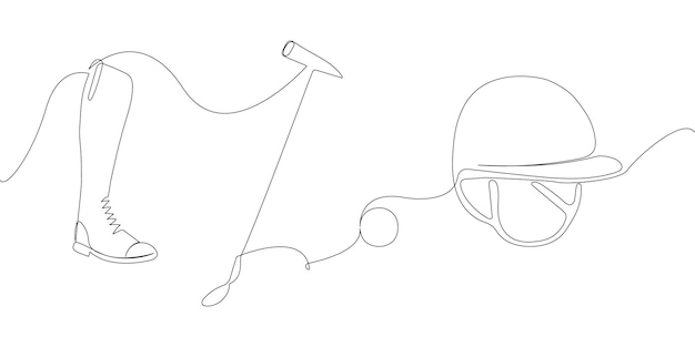 Vector caballo de polo con casco de bola de martillo y botas ecuestres arte de una línea dibujo de línea continua