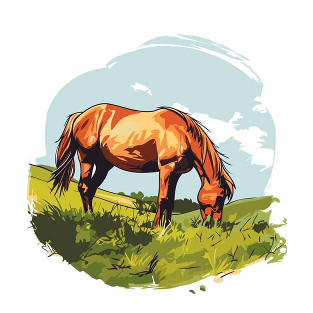 Vector caballo en el prado ilustración vectorial de un caballo en el campo