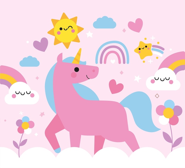 Caballo rosa sobre un fondo aislado Lindo personaje de pony plano Ilustración vectorial