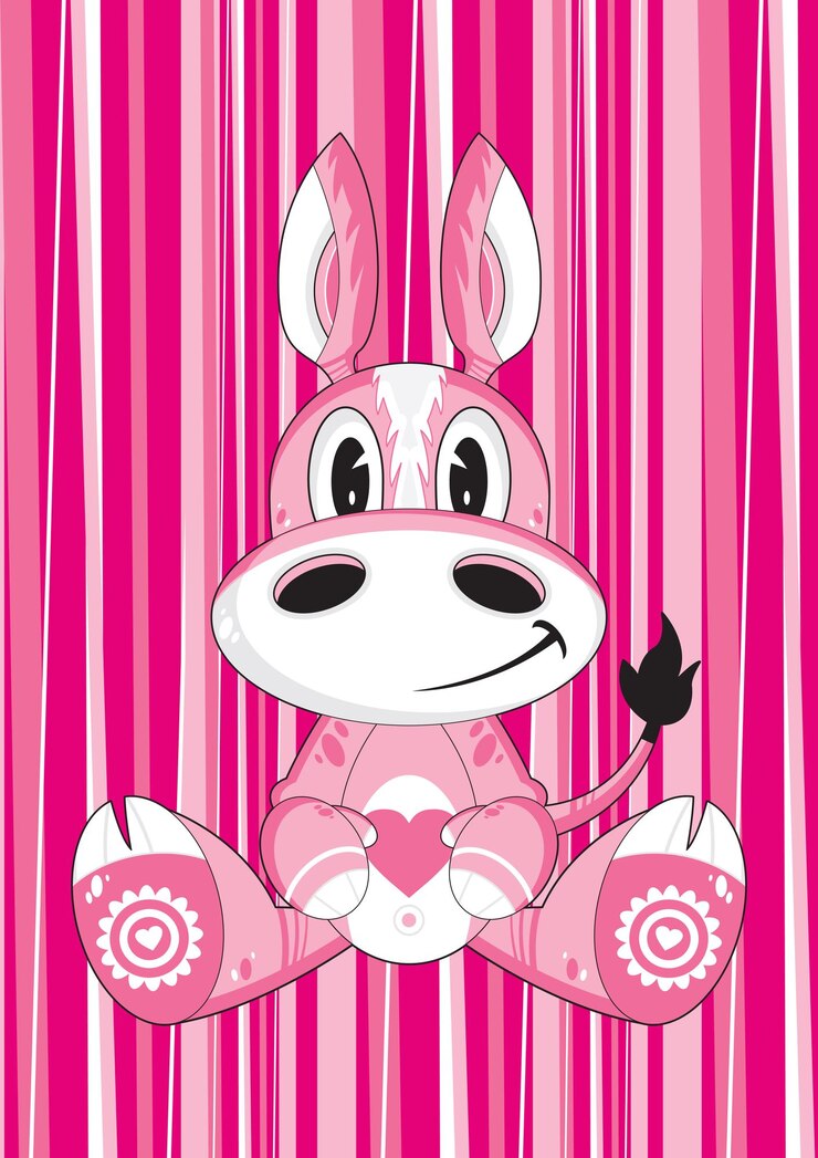 Vector caballo de san valentín de dibujos animados lindo sobre fondo de rayas rosa ilustración de animales de granja