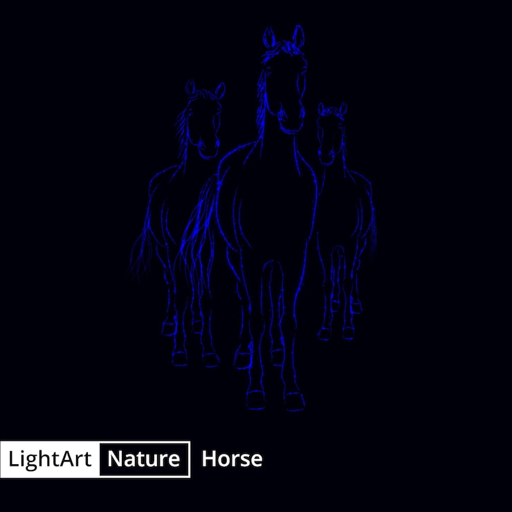 Vector caballo silueta de luces sobre fondo negro