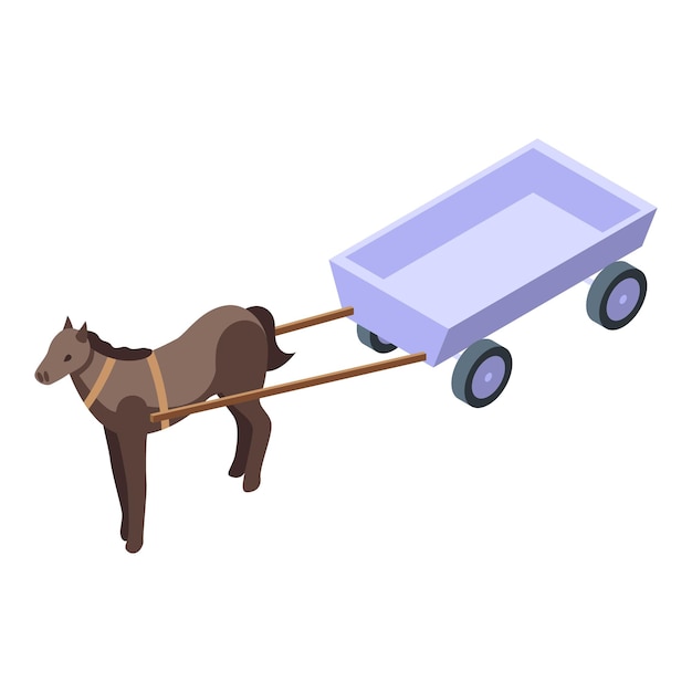Caballo tirando de un carro vacío en vista isométrica