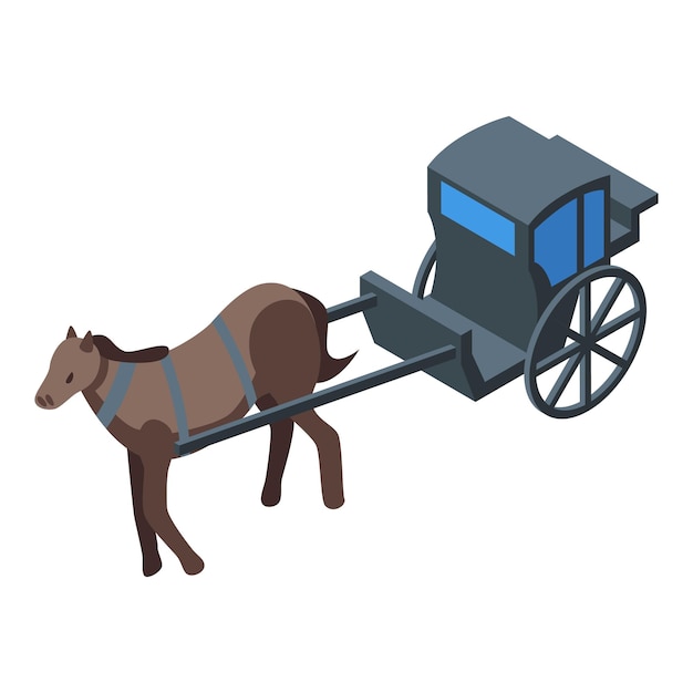 Caballo tirando de un carruaje negro tradicional vista isométrica