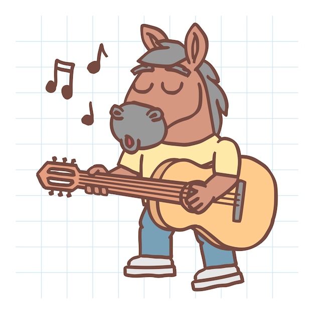 El caballo toca la guitarra, silba y camina.